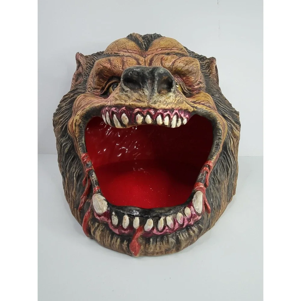 Werewolf Head Candy Bowl Halloween Horror Prop Resin Monster Decor Brown Red